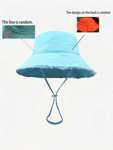 1pc Women's Drawstring Frayed Brim Bucket Hat, Soft Fabric, Windproof Sunscreen, Outdoor Fashion Gift - Multicolor - View 12