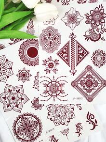 8 Sheets Of Complex Mandala And Geometric Pattern Temporary Tattoo Stickers - Elegant Brown Ink Body Art Stickers With Floral, Diamond, And Decorative Patterns, Waterproof Self-Adhesive Tattoos, Suitable For Adults And Teenagers, Perfect For Festivals, Parties, Beach Days, And Bohemian Daily Styling, Multiple Design Sets(8pcs/4pcs) - Brown - View 7