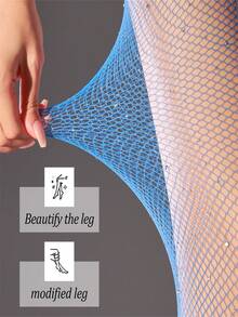 Fashionable Summer Women's Shiny Diamond Thigh High Fishnet Stockings, Sexy Fitted Rhinestone Fishnet Nylon Pantyhose - Royal Blue - View 4