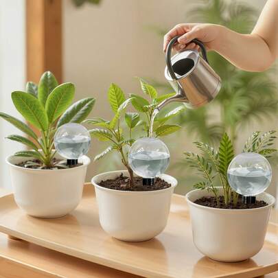 2 piezas Globos de autorriego para plantas - Capacidad de 500ml, Material cerámico de liberación lenta, Indicador de nivel de agua transparente, Adecuado para plantas en macetas interiores/exteriores, Sistema de riego de plantas para viajes y estilos de vida ocupados, Diseño elegante, Estructura duradera