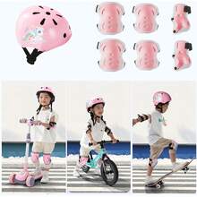 Protecciones Para Patinar Niños,Protecciones Patines Para Bicicleta Niña,Niños Ciclismo Rodillo Patinaje Rodilla, Rodilleras + Muñequeras + Casco de Patinaje de Niños/Tamaño Ajustable (48-56CM) - Rosa - Ver 3