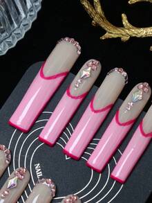 CrystalHola 10 móng giả thủ công, đầu móng acrylic, móng nhọn kiểu Pháp, miếng dán móng acrylic, dụng cụ làm móng nghệ thuật, móng hình quan tài siêu dài, móng đính đá hồng, móng lấp lánh cho lễ hội, móng dễ thương, phong cách Y2K, tự làm, thích hợp cho các lễ hội âm nhạc và tiệc tùng, quà tặng tuyệt vời cho các cô gái và phụ nữ, móng giả dán thủ công cho năm mới. - Nhiều màu - Xem 5