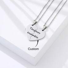 Personligt dubbelnamnshalsband med sammanhängande hjärtmönster, halsband i rostfritt stål med brustet hjärta, kan graveras med namn/datum/kort fras, sammanhängande hjärtmönster, unisex, födelsedags-/alla hjärtans dag-present - Multifärgad - Visa 11