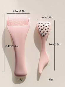 2pcs Pink Beauty Tools Skin Care Massage Gua Sha Tool + 304 Stainless Steel 20-Ball Facial Massage Stick, Women Beauty Gift Set - Multicolor - View 3