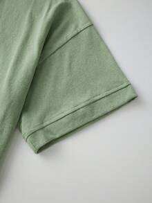 Women Half Sleeve Cropped Cardigan Shirt Short Sleeve Button Down Open Front Crewneck Loose Fit Knit T Shirt Y2k Casual Crop Tops Summer Fall Lightweight Jacket Outwear - 綠色 - 查看 9