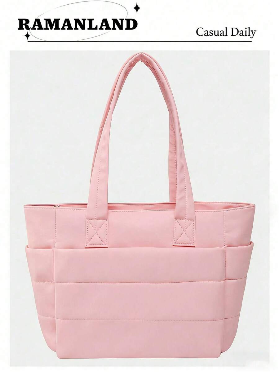 Women's Lightweight Fluffy Handbag, Suitable For Travel, Work, Beach, Gym, Shopping, Tote Bags For Women, College Essentials, Perfectly Matching With Fall Outfits Women - Hồng - Xem 1