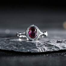 Nhẫn bạc 925 Sterling Silver đính đá thạch anh tím/spinel/beryl/agate tự nhiên 7*5mm, kích thước điều chỉnh được, quà tặng trang sức cho nữ, không phai màu. - Bạc - Xem 9