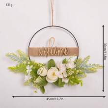 1 pieza Corona floral artificial, corona de aro floral de primavera/verano, corona circular de hierro con flores y hojas artificiales, decoración de bienvenida para pared, puerta, ventana, decoración del hogar, adorno colgante para boda - Multicolor - Ver 6