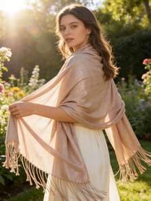 1pc Women's Silver Metallic Scarf/Shawl, Suitable For Parties, Galas, Formal Events, Photo Shoots, And Outerwear - Silver Thread - View 1