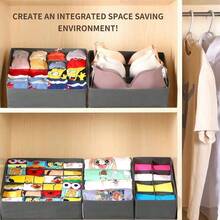 Organizadores de gaveta dobráveis em tecido não tecido, com 6/7/8/24 peças, cestos organizadores para armário e caixas de tecido para roupas, meias, roupas íntimas, sutiãs, gravatas e acessórios. - Cinza - Ver 2