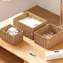 Desktop Storage Box, Coffee Table Storage Box, Entryway Cabinet Storage Box, Vanity Storage Box, Office Supplies Storage Box, Cosmetic Storage Basket, Storage Box - Wood Color - View 7