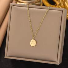 1pc Women's Fashionable 18K Gold Plated Stainless Steel Oval Necklace, Suitable For Party, Date, Daily Wear, Jewelry Accessory - Yellow Gold - View 7