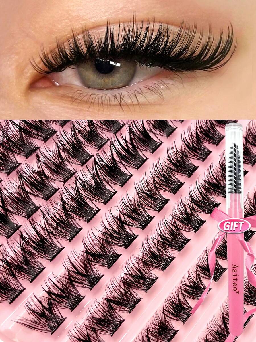 120PCS D Curl Thick Lash Clusters MIX8-16mm Wispy Natural Lashes DIY Clusters Individual False Eyelashes Kit With Brush, Beginner Friendliness, Simple To Wear, Used For Daily Makeup - D - View 1