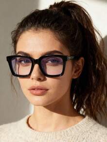 1 pieza Montura de gafas de estilo callejero con remaches y lentes transparentes, al estilo europeo y americano, gafas de negocios para comercio transfronterizo - Multicolor - Ver 3