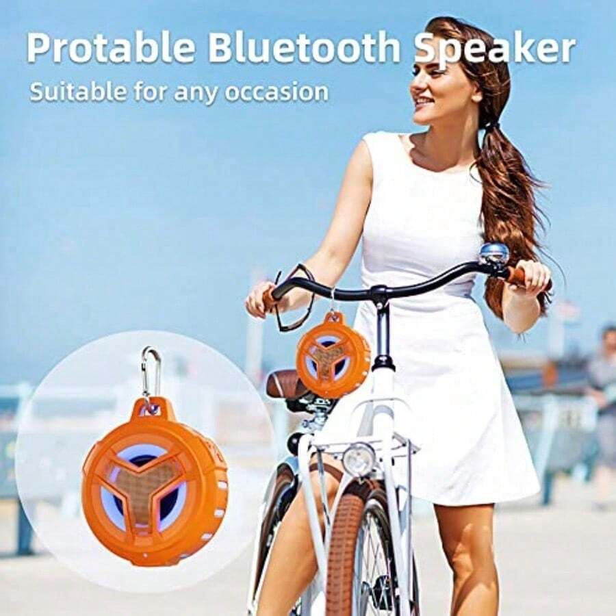 altavoz Bluetooth para ducha, IPX7 impermeable, portátil, sonido HD fuerte, estéreo, con luz LED, batería de 24 horas, ideal para ducha, piscina, playa, regalo para hombres - Naranja - Ver 1