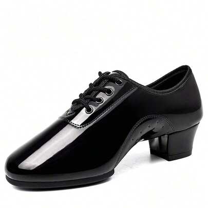 1双男士系带拉丁舞鞋，男士现代拉丁舞鞋，社交舞鞋，室内练习鞋，黑色教师鞋