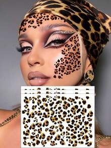 3 Sheets Cheetah Print Tattoo Leopard Temporary Tattoo Realistic Animal Face Fake Tattoos Cheetah Costume Easter Makeup For Party Festival Summer Valentine's Day Karneval Fasching Accessories - Multicolor - View 10