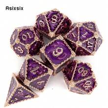 Asixsix 7pcs Purple Dragon Metal Dice Set, Solid Metal Polyhedral Dice Suitable For Role-Playing RPG Tabletop Card Games - Apricot - View 3