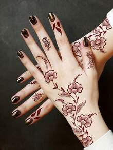 2 Sheets Of Wine-Red Moon Leaf/Flower Pattern, Waterproof And Sweat-Resistant Temporary One-Time Tattoo Stickers, Suitable For Women, Sensual Body Painting, Maneki-Neko Design, Ideal For Party And Festival Decorations. - Burgundy - View 3