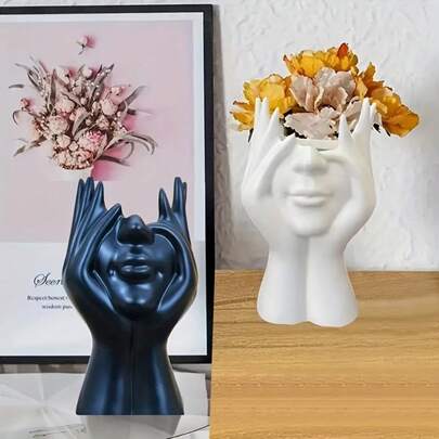 手工创意人体彩绘化妆刷笔筒 - 独特创意人体彩绘化妆刷笔筒，桌面式化妆刷收纳盒，装饰树脂材质防摔雕像摆件，轻巧便携，适用于11个节日