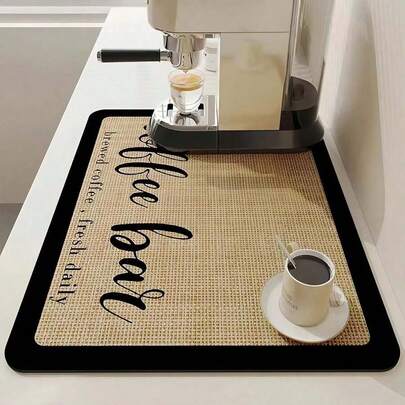 1pc Vintage Coffee Print Kitchen Drying Mat - Super Absorbent, Covers Stains, Rubber Backed, Suitable For Kitchen Countertops And Appliances
