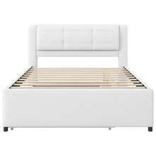 MERAX Full Size Upholstery Platform Bed With Trundle,Trundle Can Be Flat Or Erected - 米色 - 查看 5