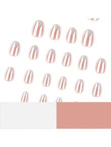 24 Short Nails, Pink Nails, Simple French Gradient Round Nails + 1 Piece Of Jelly Glue + 1 Rubbing Strip - Baby Pink - View 5