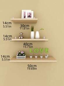 1pc No-Drill Floating Shelf Wall Mount Bookshelf For Plants, Decor, Dorm Room, Wooden Wall Mounted Storage Rack - Yellow - View 8