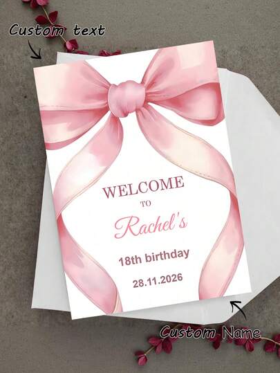 1-20pcs Personalized Pink Bow Greeting Cards, Customizable Cards With Creative Text & Name, Suitable For Valentine's Day Decor, New Year, Wedding, Anniversary, Mother's Day, Father's Day, Birthday, Holiday Gifts, Party Invitations - Design Exclusive Cards For Friends, Family, Teachers, Bridesmaids
