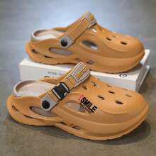 Men's Fashion New Letter Neutral Vacation Avant-Garde EVA (Ethylene-Vinyl Acetate Copolymer) Buckle Hollow Couple Thick-Soled Slippers, Outdoor Home Beach Spring/Summer Increased Height Indoor Anti-Slip Anti-Odor Garden Shoes, Versatile Novelty Breathable Sandals - Orange - View 3
