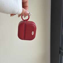 Minimalist Cute Magnetic Leather Earphone Case, Solid Red With Hanging Loop, Compatible With AirPods Pro 2, Pro, 4, Minimalist 3, New 1/2, Suitable For Women And Men - Red - View 2