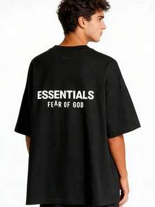 Essentials 男士黑色圆领运动T恤，吸汗轻便，易于清洗，适合跑步、瑜伽、日常穿着，货号125HO244360F - 黑色 - 查看 3