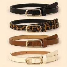 2026 New Women's Gold Alloy Buckle Thin Waist Belt Set Of 4, Adjustable, Minimalist & Fashionable PU Leather Belt, Suitable For Casual, Office, Daily Commute, Perfect Match With Jeans, Skirts, All Season Use - Ideal Christmas, Valentine's Day, Birthday, Anniversary Gift