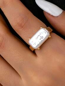 1pc Women's Unique Alloy Baroque Faux Pearl Ring, Fashionable Everyday Wear - Yellow Gold - View 1