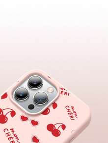 1pc Fashionable Heart & Cherry Letter Pattern Liquid Silicone Shockproof Soft Phone Case, Compatible With IPhone 11/12/13/14/14Plus/15/15Plus/16/16Plus/7/8Plus/17/17Pro - Multicolor - View 6
