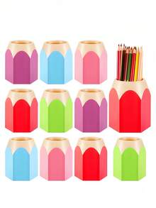 Lindo soporte para bolígrafos con forma de lápiz, organizador de escritorio multicolor creativo que también sirve como soporte para brochas de maquillaje, divertido y adecuado para decoración del aula y regalos del Día del Maestro. Diseño de jarrón de lápiz, organizador de artículos de papelería para el escritorio, almacenamiento de artículos de papelería multifuncional, adecuado para la decoración de la oficina y el hogar, artículo de papelería perfecto para volver a la escuela. - Multicolor - Ver 2