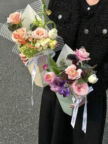 鲜花拥抱桶 | 玫瑰花束包装盒手提用品 | 节日、婚礼、生日派对鲜花礼品袋 - 彩色 - 查看 3