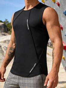 Men's Casual Sports Tank Top, Loose Fit Sleeveless Gym Fitness Vest, Summer T-Shirt - Black - View 1