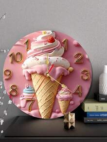 2D Flat Ice Cream Pattern Wooden Wall Clock - Colorful And Detailed Sweet Decor, Suitable For Home, Bedroom Or Kitchen, Battery-Free, 2D Flat Wall Clock, Decorative Wall Clock, Ice Cream Home Decor - Multicolor - View 8