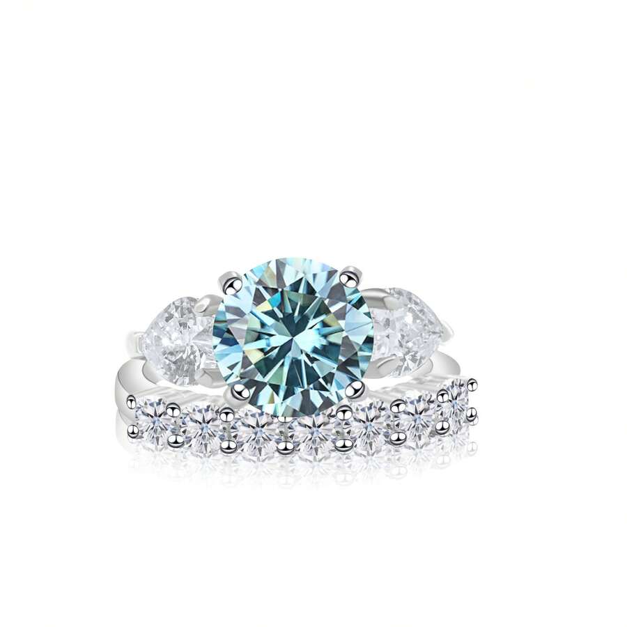 925 Sterling Silver 3.7 Carat Moissanite Ring Set, Fashionable & Luxurious Design, Suitable For Daily Wear, VVS1 Clarity, Perfect Round Cut, Comes With GRA Certificate And Gift Box