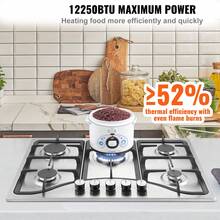 30-Inch Gas Cooktop, 5 Burners Built-In Gas Stove Top, Max 12250BTU NG/LPG Convertible Stainless Steel Natural Gas Hob, With Thermocouple Protection For Camping, RV, Apartment - Argento - Visualizzare 2