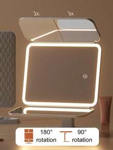 3-Fold LED Makeup Mirror With 3X/2X/1X Magnification And 800mAh Rechargeable Battery, Portable Touch Screen Lighted Vanity Mirror With 3 Color Temperatures And Brightness Adjustable, Foldable Design Suitable For Travel, Dorm, Home Use, Great Gift For Women, Girls, Makeup Artists, Valentine's Day,Giveaways,Travel,Cheap Stuff,Travel Essential - Multicolor - View 4