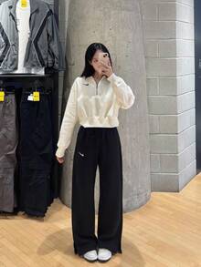 Nike Women's Comfortable Lace-Up Sports Casual Straight Wide-Leg Trousers - Black - View 10