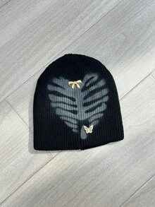 1pc Fashionable Casual Retro Graffiti Leaf Pattern Warm Knit Beanie Hat For Men, Winter - Graffiti Leaf Knit Hat - View 4