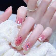 4 Boxes 96Pcs Short Squoval Press On Nails 24PCS Geometric Chic Design Press On Nails In Soft Sweet Nude, Short Ballerina Oval False Nails, Elegant & Fresh Spring  Style Fake Nails For Women, Girls & Wholesale, Ready-To-Wear For Daily, Date, Party Manicure.Acrylic Nail Kit,Uñas Postiza,New Years,Nails Short. - 混合裝450 - 查看 5