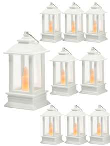 1pc/3pcs/4pcs Portable Mini LED Decorative Lanterns, White Plastic Lantern Design, Suitable For Home Decor, Indoor Room Decor, Bedroom, Dining Table, Wedding Party, Candle Night Light, Holiday Decorative Lanterns, Battery Included