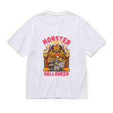 Unisex Halloween Monster Pumpkin Skeleton Graphic T-Shirt 100% Cotton 180g Casual Short Sleeve Tee For Men Women Holiday Party Costume - 白色 - 查看 1