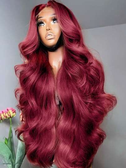 34 Inch Hair Wigs Glueless 200% Density Burgundy Color 13x4 5x5 13x6 Lace Front Wigs Human Blended Hair 99J Body Wave HD Lace Front Wigs Human Blended Hair Pre Plucked With Baby Hair Natural Color Human Blended Hair Lace Frontal Wigs For Women Natural Looking Beginner Friendly