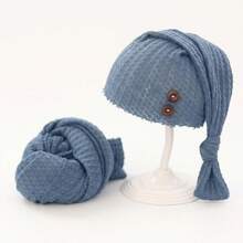 2pcs Newborn Photography Props Set: Knitted Wrap Blanket And Hat, Baby Photo Studio Backdrop Accessories For Boys And Girls - Multicolor - View 7