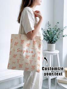1pc Customized Canvas Bag, Unique Design (Photo, Landscape, Illustration), Foldable, Large Capacity, Lightweight, Stylish, Personalized Tote Bag, Shoulder Bag, Casual Shopping Bag Shop Back To School - Multicolor - View 2